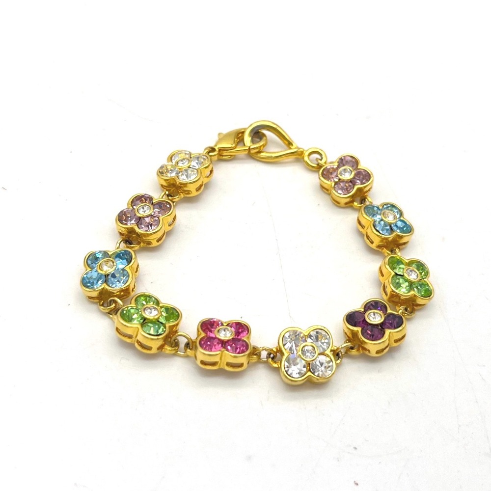 Joan Rivers Multi Color Crystal Flower Link Bracelet Gold Tone 7 Inch